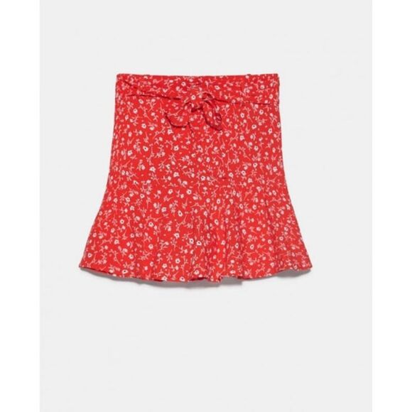 Zara EUC High Waist Ruffle Mini Skort With Ties Black Size S - Picture 5 of 9